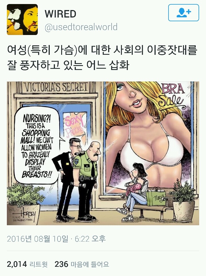 여성의 가슴에 대한 사회의 이중잣대를 그린 일러스트 | 인스티즈