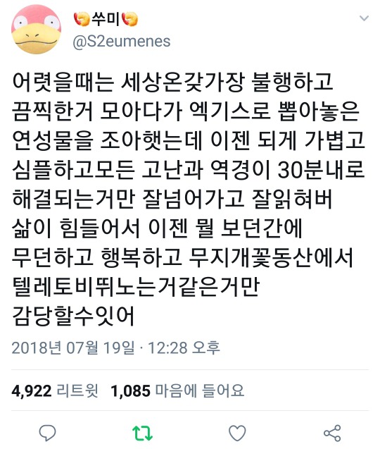 갈수록 가볍고 행복하고 굴곡 없는 글만 찾게 되는 이유.twt | 인스티즈