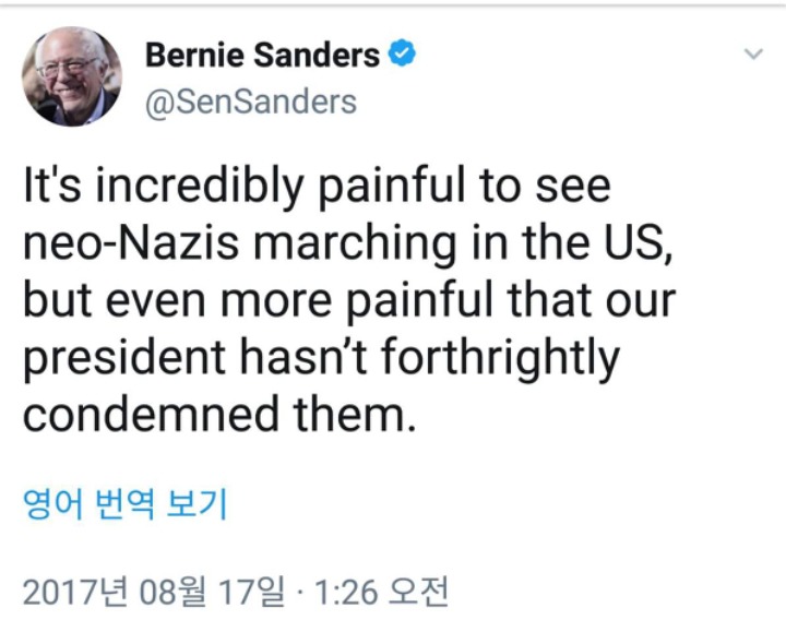 미국 네오 나치 행진에 대한 샌더스의 일침.twt | 인스티즈