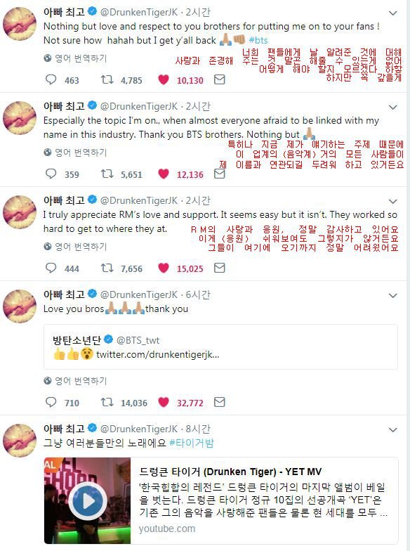 타이거jk가 방탄소년단에게 남긴 의미심장한 트윗 | 인스티즈