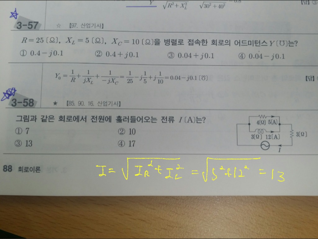 R-L병렬회로의 총합전류계산 질문요 - [필기] 타교재 질문 - 전기기사 한번에 합격하기
